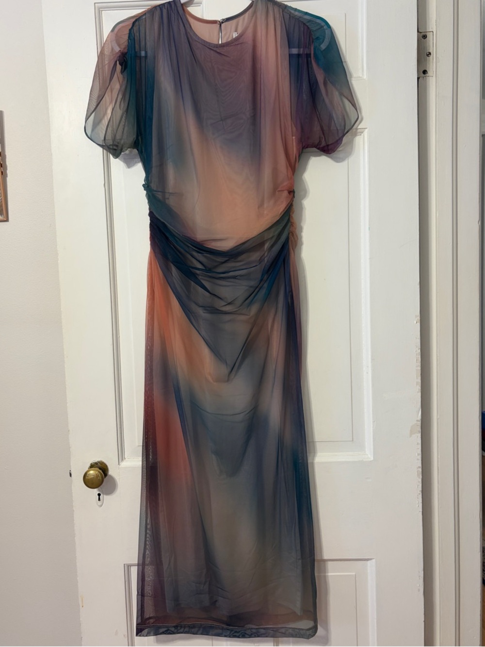 Amanda Uprichard Teal and Rust Sheer Midi Dress